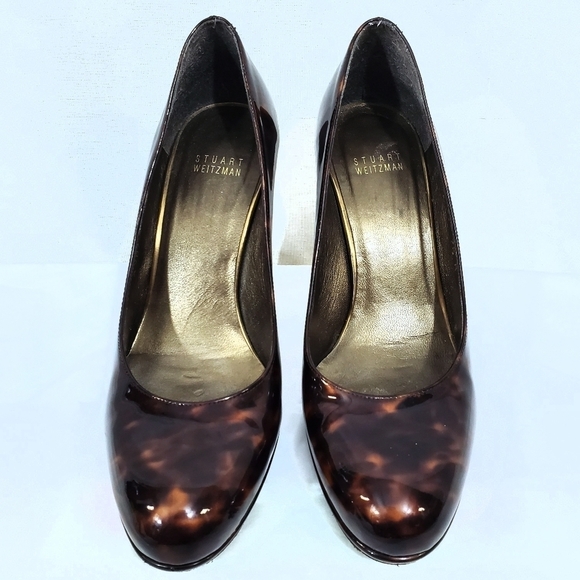Stuart Weitzman Platsway Brown Patent Leather Marbled Platform Heels - Picture 2 of 8